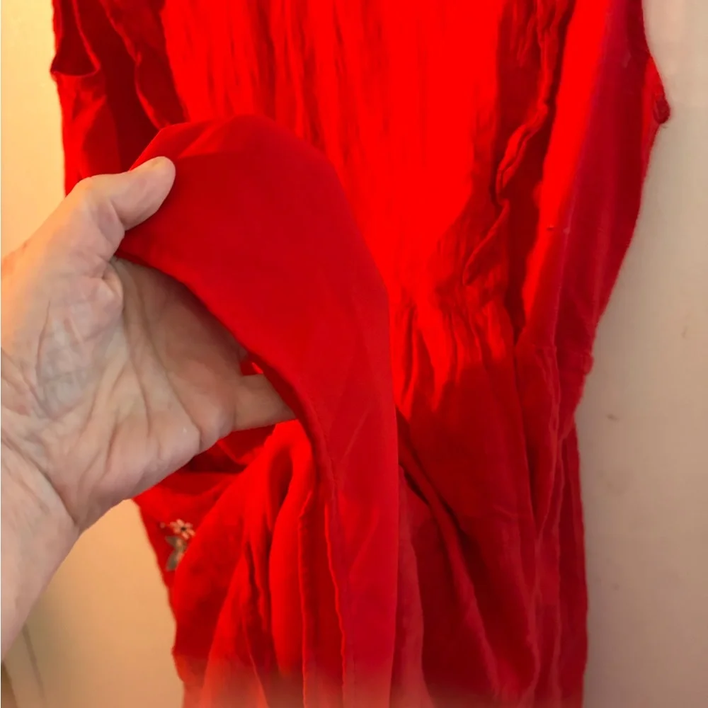 Knox Rose Red Dress with Blue Embroidery Size Large Lined 💯 Cotton - Picture 8 of 11